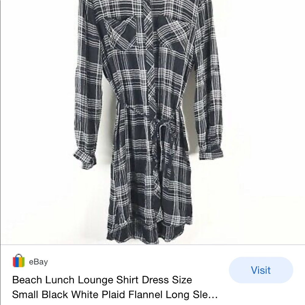 BeachLunchLounge Brand B&W Plaid Thin Flannel Long Sleeve Shirt Dress Size L - Picture 8 of 9